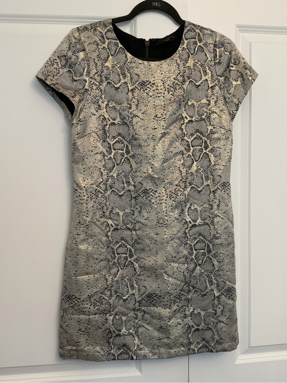 Sanctuary Gray, Black and Gold 
Snake-Print Short Sleeve Mini Dress